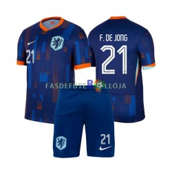 Camisola 2º Equipamento Seleção Neerlandesa Frenkie de Jong 21 Euro 2024 Manga Curta ,Criança