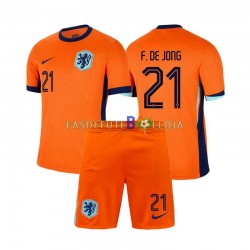 Camisola 1º Equipamento Seleção Neerlandesa Frenkie de Jong 21 Euro 2024 Manga Curta ,Criança