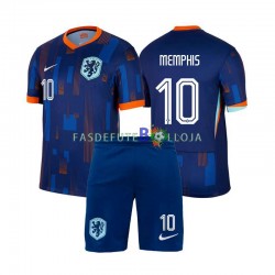 Camisola 2º Equipamento Seleção Neerlandesa Memphis Depay 10 Euro 2024 Manga Curta ,Criança