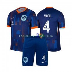 Camisola 2º Equipamento Seleção Neerlandesa Virgil van Dijk 4 Euro 2024 Manga Curta ,Criança