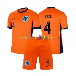 Camisola 1º Equipamento Seleção Neerlandesa Virgil van Dijk 4 Euro 2024 Manga Curta ,Criança