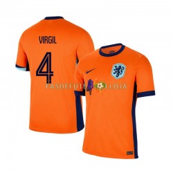 Camisola 1º Equipamento Seleção Neerlandesa Virgil van Dijk 4 Euro 2024 Manga Curta ,Homem