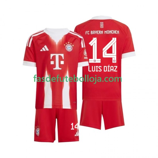 Camisola 1º Equipamento Bayern de Munique Luis Diaz 14 2025-2026 Manga Curta ,Criança