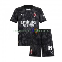 Camisola Guarda-redes 1º Equipamento AC Milan Preto Mike Maignan 16 2024-2025 Manga Curta ,Criança