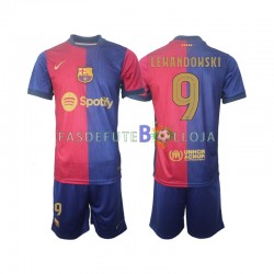 Camisola 1º Equipamento FC Barcelona UCL Font Robert Lewandowski 9 2024-2025 Manga Curta ,Criança
