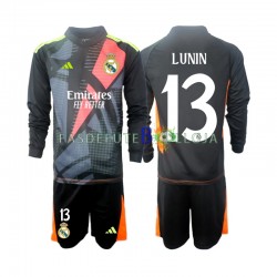 Camisola Guarda-redes 2º Equipamento Real Madrid Preto Andriy Lunin 13 2024-2025 Manga Comprida ,Criança