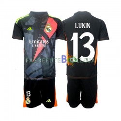 Camisola Guarda-redes 2º Equipamento Real Madrid Preto Andriy Lunin 13 2024-2025 Manga Curta ,Criança