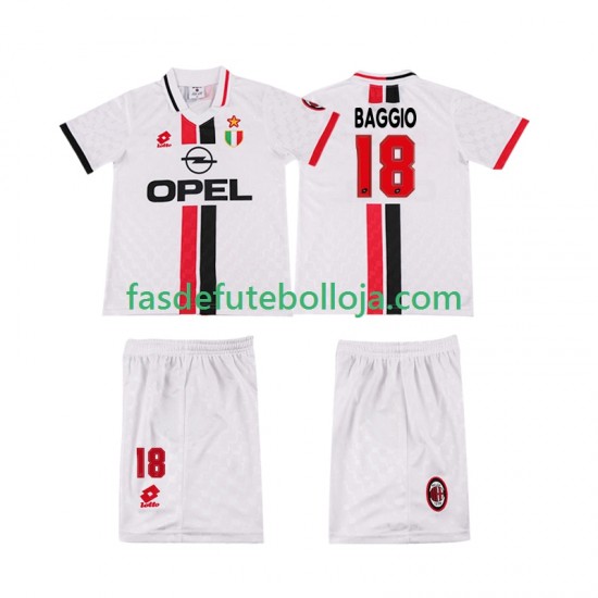 Camisola 2º Equipamento AC Milan BAGGIO 18 1996 1997 Manga Curta Retro ,Criança