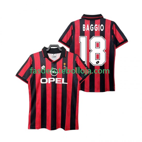 Camisola 1º Equipamento AC Milan BAGGIO 18 1995 1996 Manga Curta Retro ,Homem