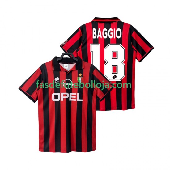Camisola 1º Equipamento AC Milan BAGGIO 18 1996 1997 Manga Curta Retro ,Homem