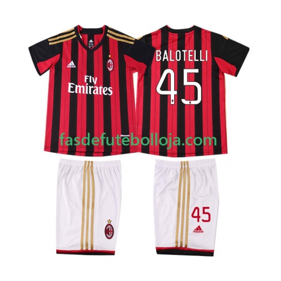 Camisola 1º Equipamento AC Milan BALOTELL 45 2013 2014 Manga Curta Retro ,Criança