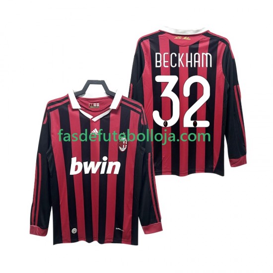 Camisola 1º Equipamento AC Milan BECKHAM 32 2009 2010 Manga Comprida Retro ,Homem