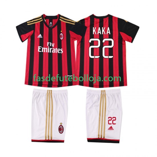Camisola 1º Equipamento AC Milan KAKA 22 2013 2014 Manga Curta Retro ,Criança