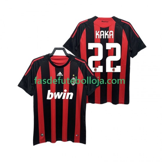 Camisola 1º Equipamento AC Milan KAKA 22 2009 2008 Manga Curta Retro ,Homem