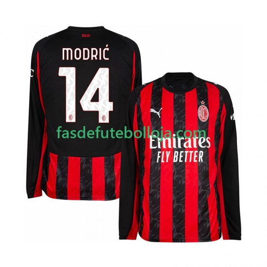 Camisola 1º Equipamento AC Milan Modrić Luca 14 2025-2026 Manga Comprida ,Homem
