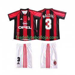 Camisola 1º Equipamento AC Milan MALDINI 3 1998 1999 Manga Curta Retro ,Criança