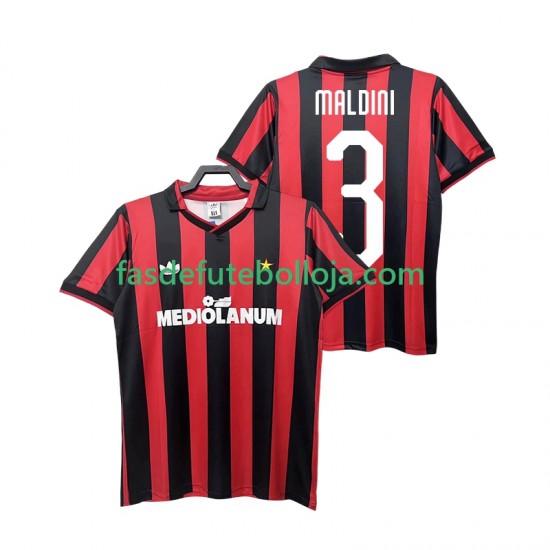 Camisola 1º Equipamento AC Milan MALDINI 3 1990 1991 Manga Curta Retro ,Homem