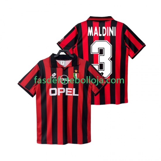 Camisola 1º Equipamento AC Milan MALDINI 3 1996 1997 Manga Curta Retro ,Homem