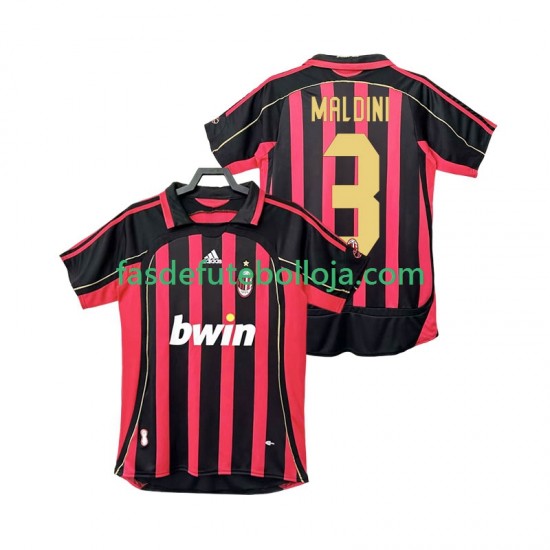 Camisola 1º Equipamento AC Milan MALDINI 3 2007 2006 Manga Curta Retro ,Homem