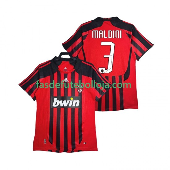 Camisola 1º Equipamento AC Milan MALDINI 3 2007 2008 Manga Curta Retro ,Homem