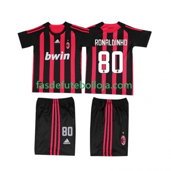 Camisola 1º Equipamento AC Milan RONALDINHO 80 2009 2008 Manga Curta Retro ,Criança
