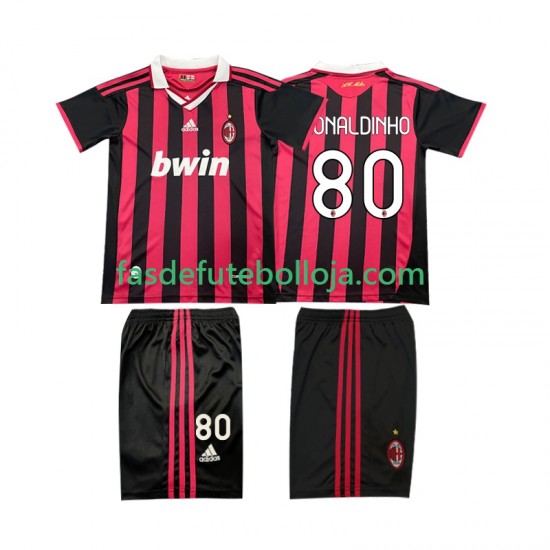 Camisola 1º Equipamento AC Milan RONALDINHO 80 2009 2010 Manga Curta Retro ,Criança