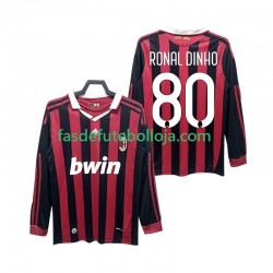 Camisola 1º Equipamento AC Milan RONALDINHO 80 2009 2010 Manga Comprida Retro ,Homem