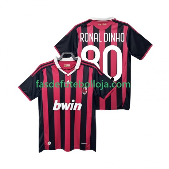 Camisola 1º Equipamento AC Milan RONALDINHO 80 2009 2010 Manga Curta Retro ,Homem