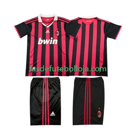 Camisola 1º Equipamento AC Milan 2009 2010 Manga Curta Retro ,Criança