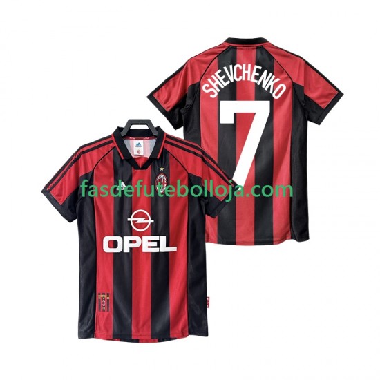 Camisola 1º Equipamento AC Milan SHEVCHENKO 7 1998 1999 Manga Curta Retro ,Homem