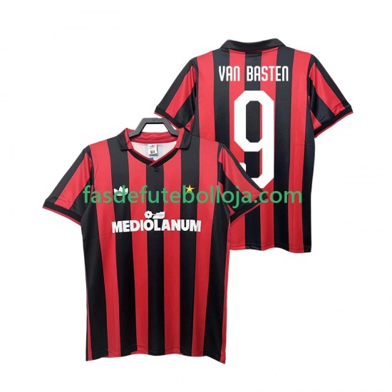 Camisola 1º Equipamento AC Milan VAN BASTEN 9 1990 1991 Manga Curta Retro ,Homem