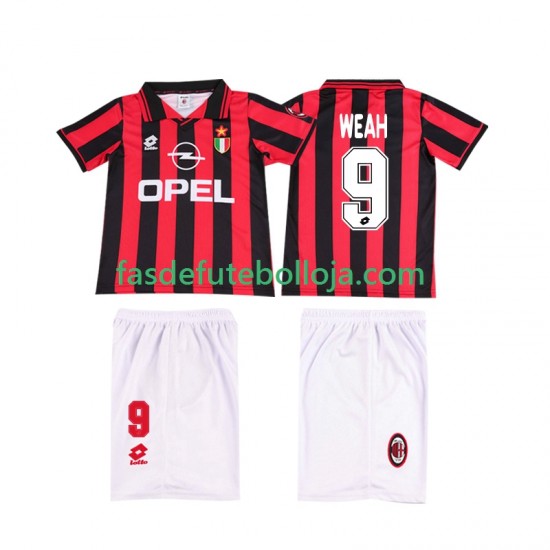 Camisola 1º Equipamento AC Milan WEAH 9 1996 1997 Manga Curta Retro ,Criança