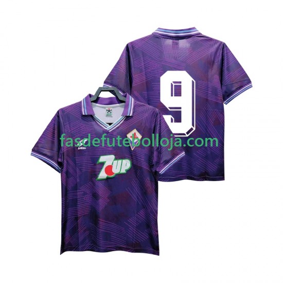 Camisola 1º Equipamento ACF Fiorentina 9 1992 1993 Manga Curta Retro ,Homem