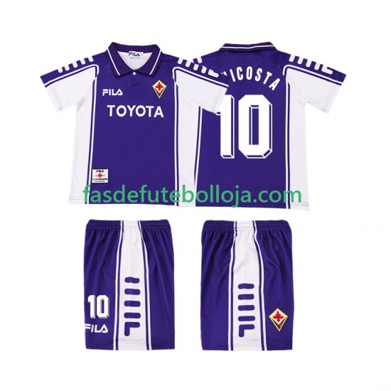 Camisola 1º Equipamento ACF Fiorentina RUI COSTA 10 2000 1999 Manga Curta Retro ,Criança