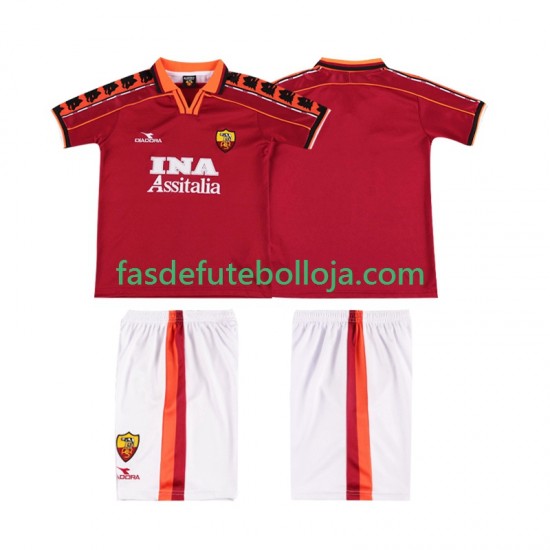 Camisola 1º Equipamento AS Roma 1998 1999 Manga Curta Retro ,Criança