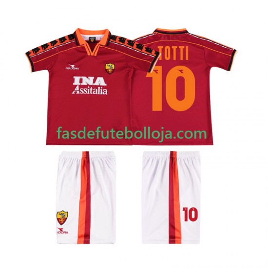 Camisola 1º Equipamento AS Roma TOTTI 10 1998 1999 Manga Curta Retro ,Criança
