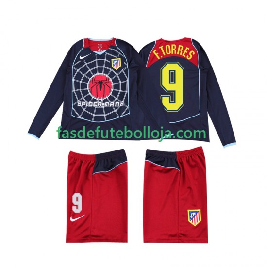 Camisola 2º Equipamento Atlético Madrid F TORRES 9 2005 2004 Manga Comprida Retro ,Criança
