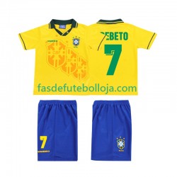 Camisola 1º Equipamento Seleção Brasileira BEBETO 7 1994 Manga Curta Retro ,Criança