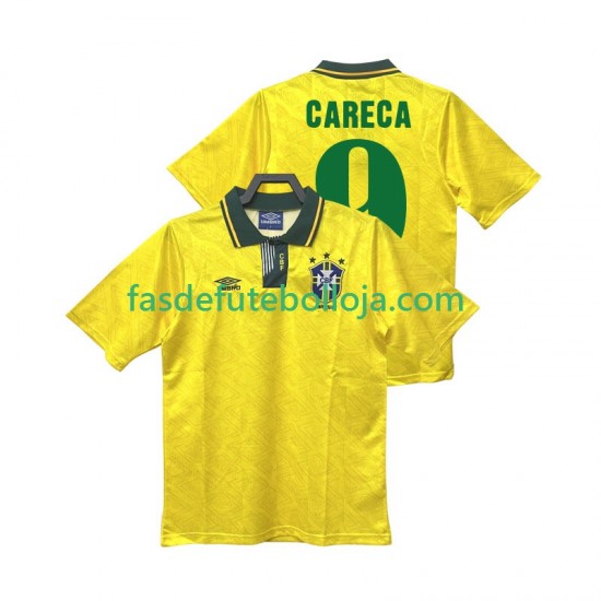 Camisola 1º Equipamento Seleção Brasileira CARECA 9 1991 1993 Manga Curta Retro ,Homem
