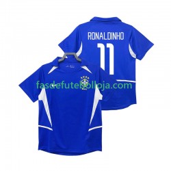 Camisola 2º Equipamento Seleção Brasileira RONALDINHO 11 2002 Manga Curta Retro ,Homem
