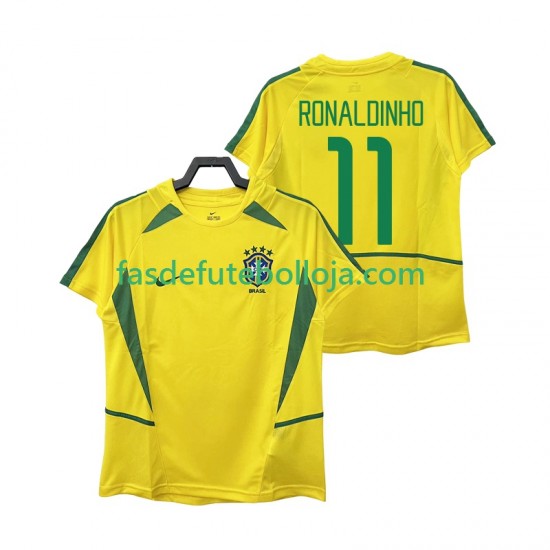 Camisola 1º Equipamento Seleção Brasileira RONALDINHO 11 2002 Manga Curta Retro ,Homem