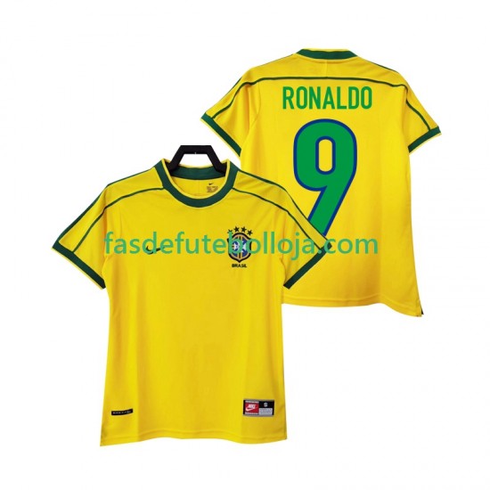 Camisola 1º Equipamento Seleção Brasileira RONALDO 9 1998 Manga Curta Retro ,Homem