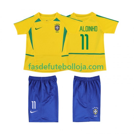 Camisola 1º Equipamento Seleção Brasileira RONALOINHO 11 2002 Manga Curta Retro ,Criança