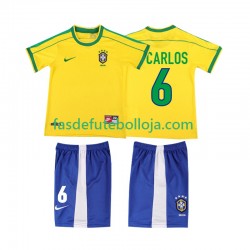 Camisola 1º Equipamento Seleção Brasileira Roberto Carlos 6 1998 Manga Curta Retro ,Criança
