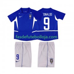 Camisola 2º Equipamento Seleção Brasileira Ronaldo 9 2002 Manga Curta Retro ,Criança
