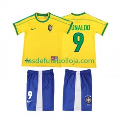 Camisola 1º Equipamento Seleção Brasileira Ronaldo 9 1998 Manga Curta Retro ,Criança