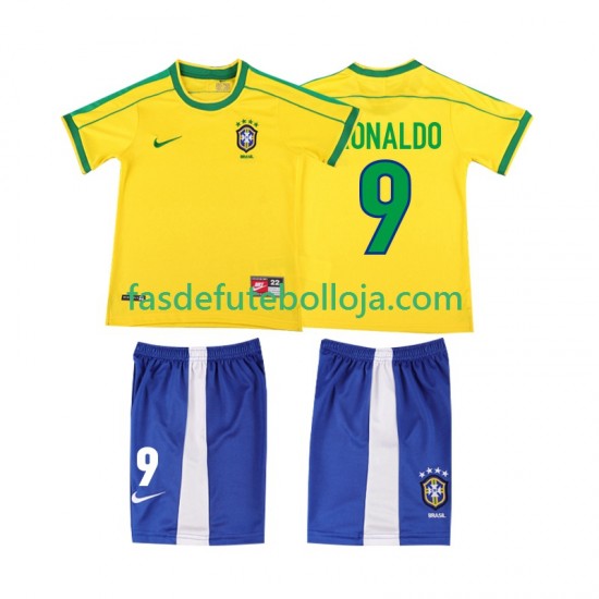 Camisola 1º Equipamento Seleção Brasileira Ronaldo 9 1998 Manga Curta Retro ,Criança