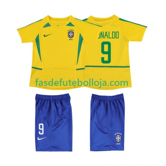 Camisola 1º Equipamento Seleção Brasileira Ronaldo 9 2002 Manga Curta Retro ,Criança