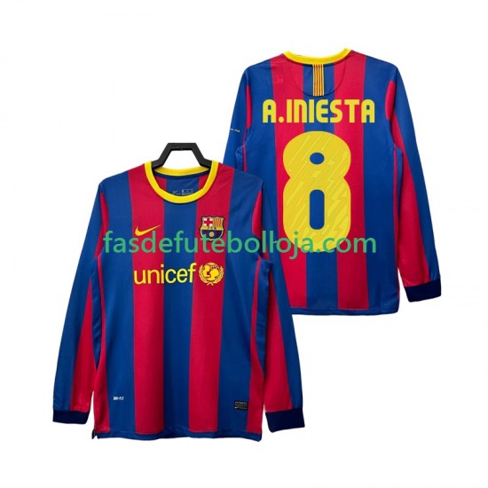 Camisola 1º Equipamento FC Barcelona A INIESTA 8 2011 2010 Manga Comprida Retro ,Homem