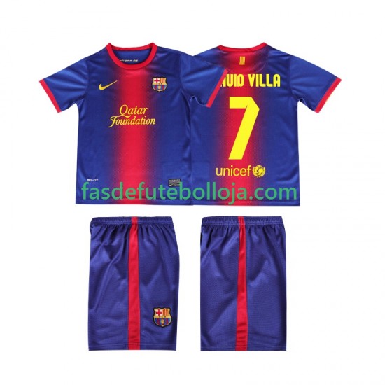 Camisola 1º Equipamento FC Barcelona DAUID VILLA 7 2012 2013 Manga Curta Retro ,Criança